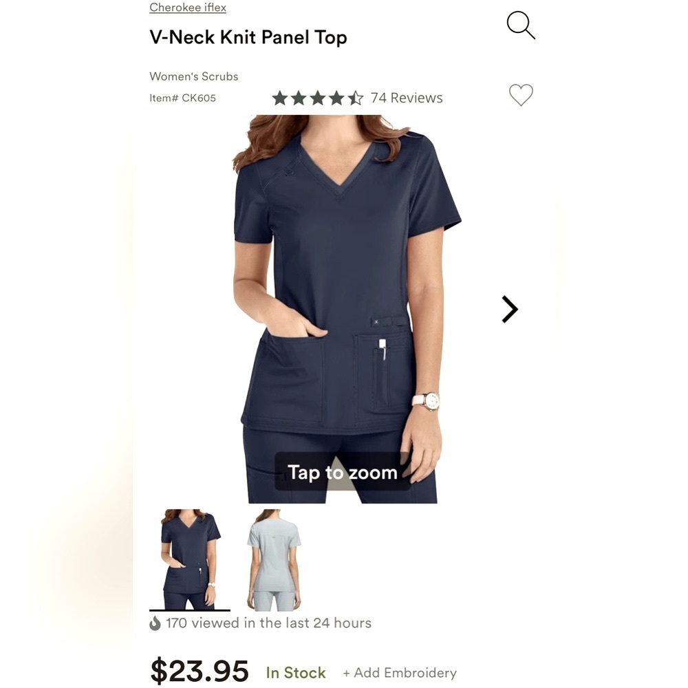 Cherokee iflex Scrub Top • Size Small • Navy